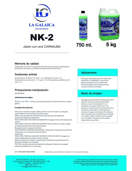 NK2 - ESPECIFICO PARA LA LIMPIEZA DE CASCOS Y CUBIERTAS EN EMBARCACIONES - 750 ml.