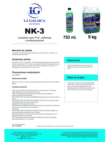 NK3 - ESPECIFICO PARA LA LIMPIEZA DE DEFENSAS Y EMBARCACIONES de PVC - 750 ml.