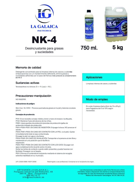 NK4 - CONCENTRADO PARA CASCOS Y CUBIERTAS CON UN MANTENIMIENTO DEFICIENTE - 5 L.