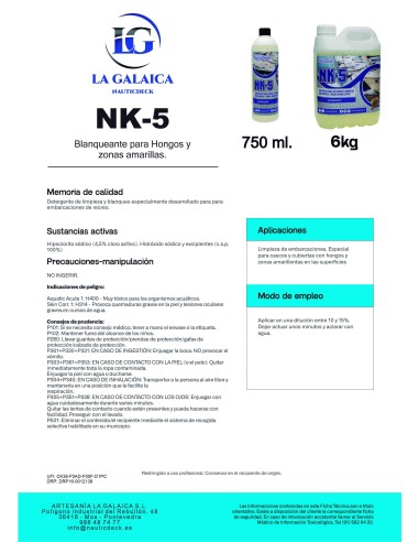 NK5 - ESPECIFICO PARA CASCOS Y CUBIERTAS CON HONGOS Y ZONAS AMARILLENTAS - 750 ml.